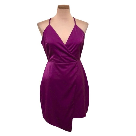 Lulu’s What A Stunner Dress Size Medium Purple Wrap Origami Asymmetrical Hem - Picture 1 of 8